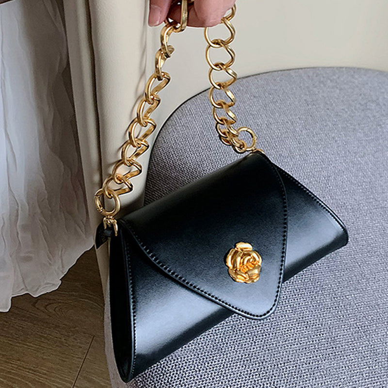 Women’s Gold Chains Flap Baguette Bags in Vegan Leather image 6