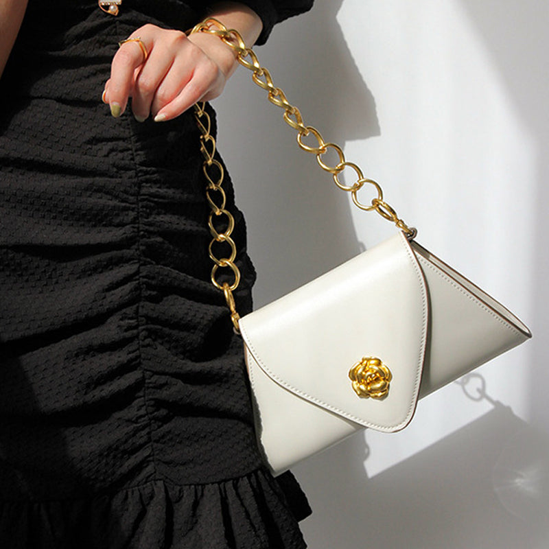 Women’s Gold Chains Flap Baguette Bags in Vegan Leather image 2