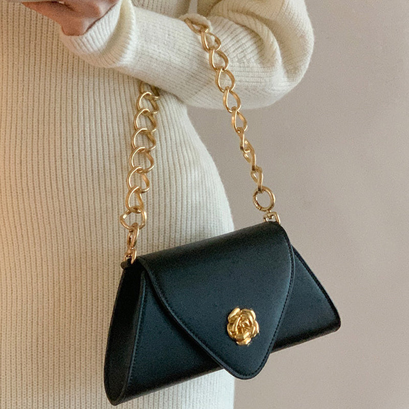 Women’s Gold Chains Flap Baguette Bags in Vegan Leather image 4