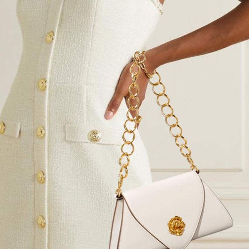 Women’s Gold Chains Flap Baguette Bags in Vegan Leather image 3