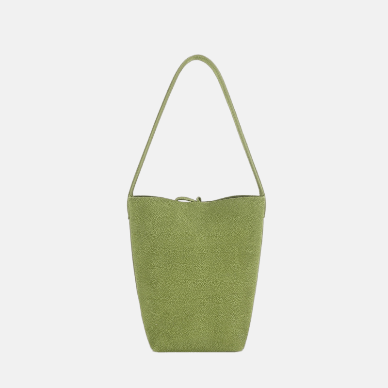Women’s Green Genuine Leather Matte Single-Shoulder Bucket Bag image