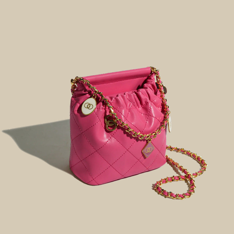 Women’s Leather Quilted Chain Crossbody Bucket Bag image 3