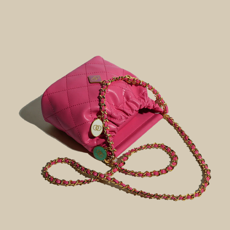 Women’s Leather Quilted Chain Crossbody Bucket Bag image 4