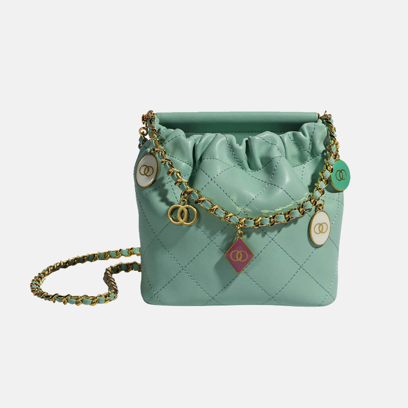 Women’s Leather Quilted Chain Crossbody Bucket Bag image
