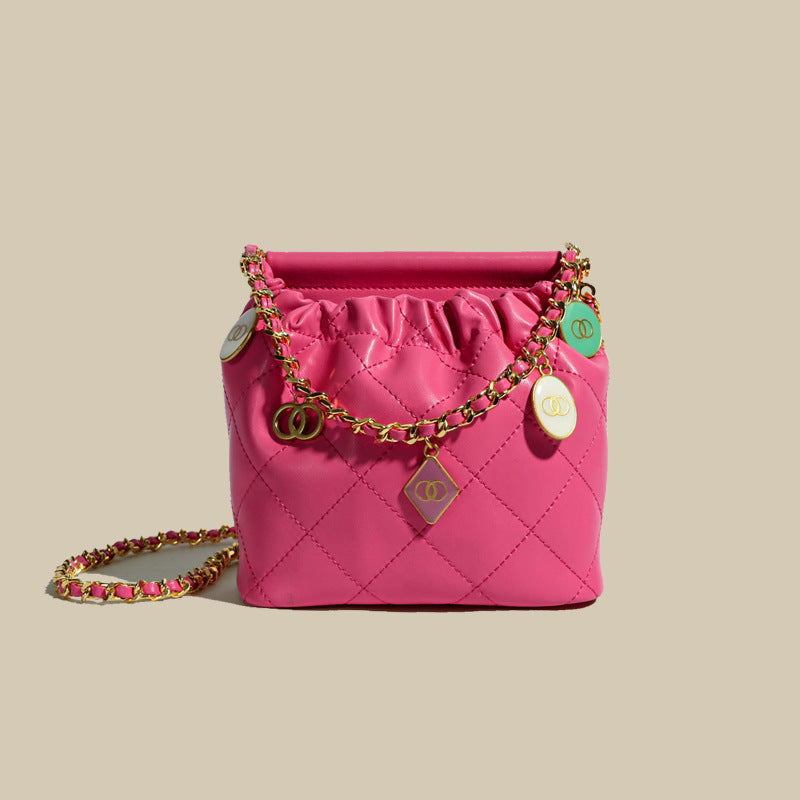 Women’s Leather Quilted Chain Crossbody Bucket Bag image 2