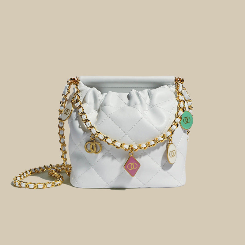 Women’s Leather Quilted Chain Crossbody Bucket Bag image 6