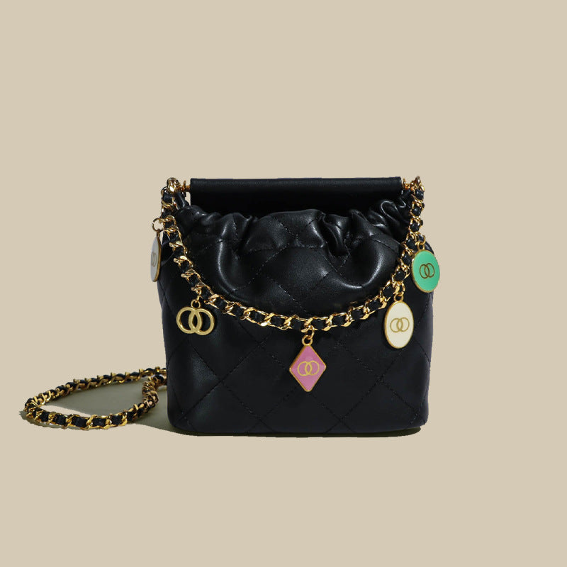 Women’s Leather Quilted Chain Crossbody Bucket Bag image 7