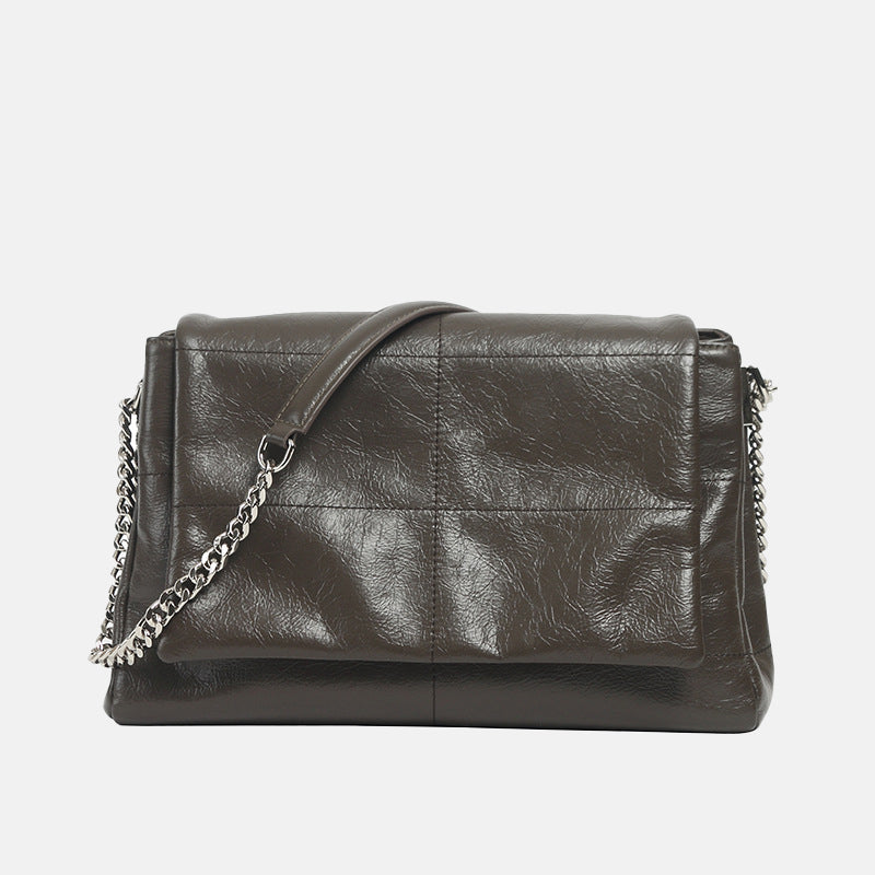 Women’s Leather Quilted Magnetic Flap Chain Crossbody Bag image 5