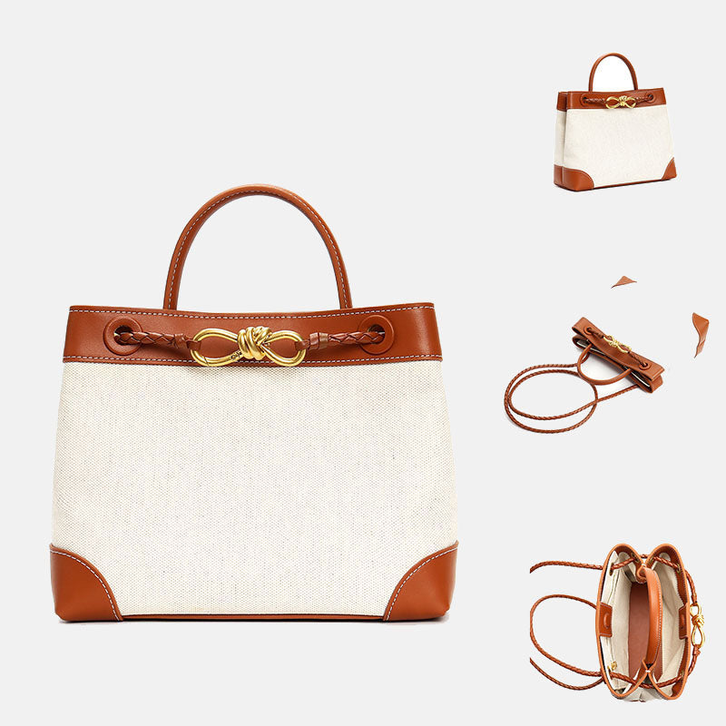 Women’s Leather With Canvas Crossbody Shoulder Tote Bags image 2