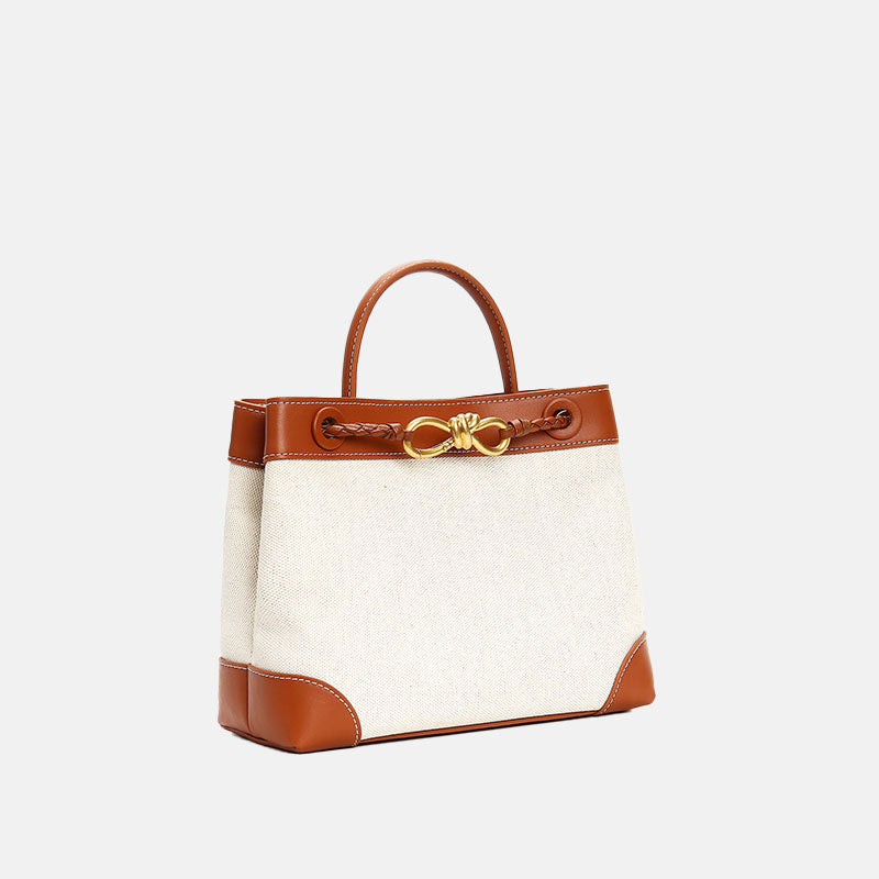 Women’s Leather With Canvas Crossbody Shoulder Tote Bags image 3