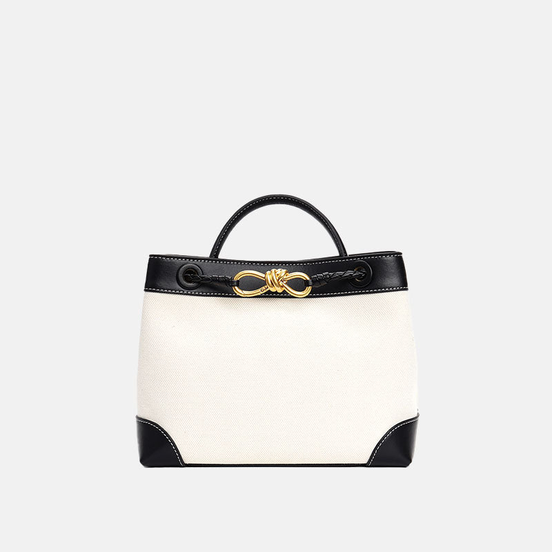 Women’s Leather With Canvas Crossbody Shoulder Tote Bags image 4