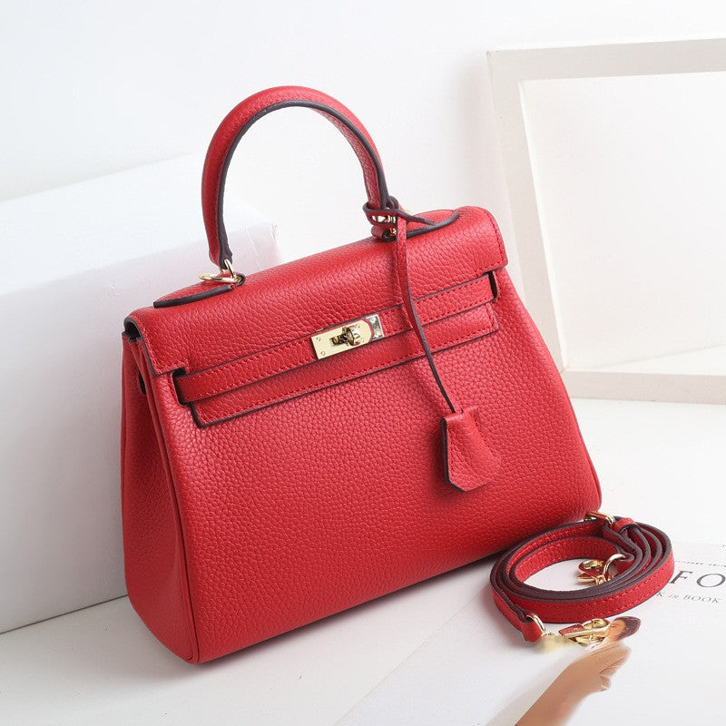 Women’s Lychee Grain Top Handle Bag in Genuine Leather image 4