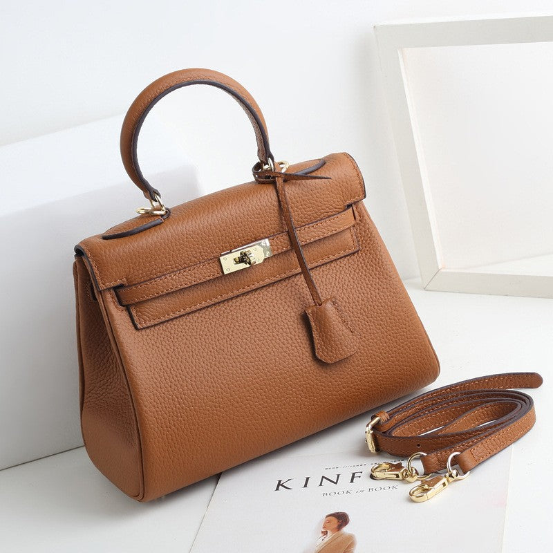 Women’s Lychee Grain Top Handle Bag in Genuine Leather image 2