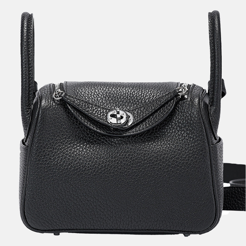 Women’s Mini Black Genuine Leather Lychee texture Crossbody Handbag image 4