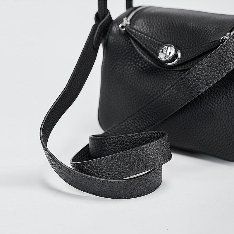 Women’s Mini Black Genuine Leather Lychee texture Crossbody Handbag image 6