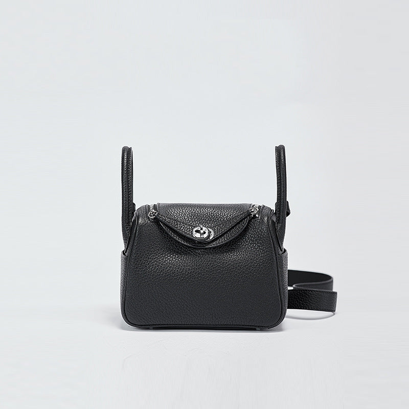 Women’s Mini Black Genuine Leather Lychee texture Crossbody Handbag image