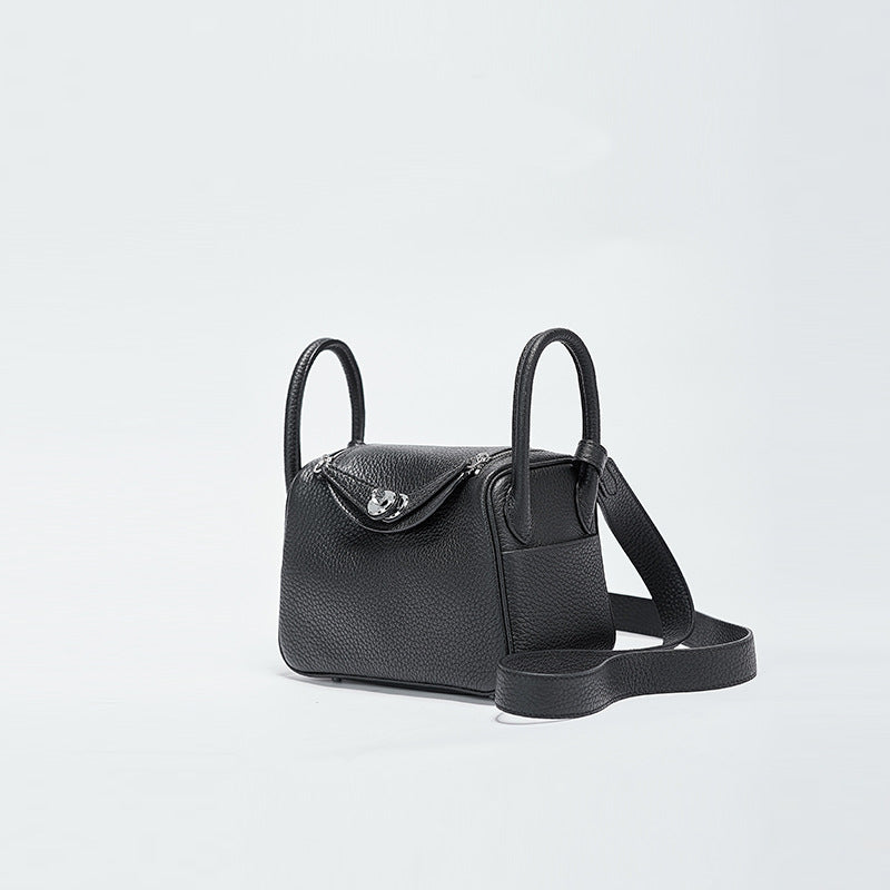 Women’s Mini Black Genuine Leather Lychee texture Crossbody Handbag image 2