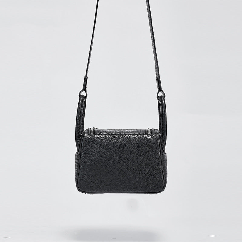 Women’s Mini Black Genuine Leather Lychee texture Crossbody Handbag image 3