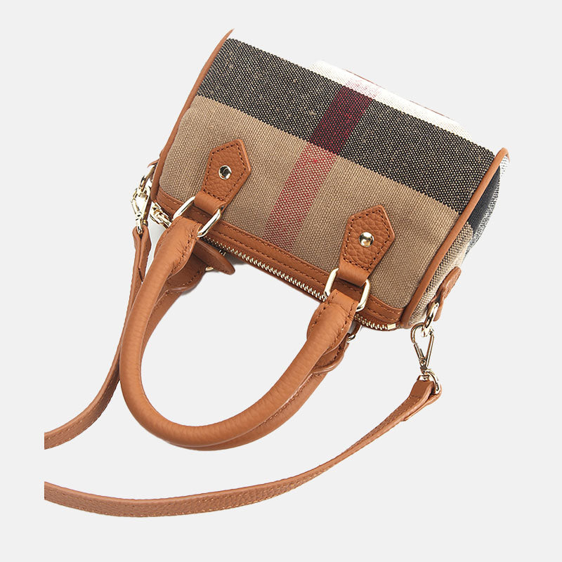 Women’s Mini Brown Patchwork Linen Crossbody Handbags image 4