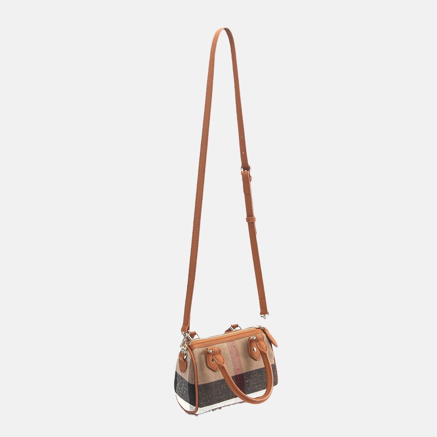 Women’s Mini Brown Patchwork Linen Crossbody Handbags image 2