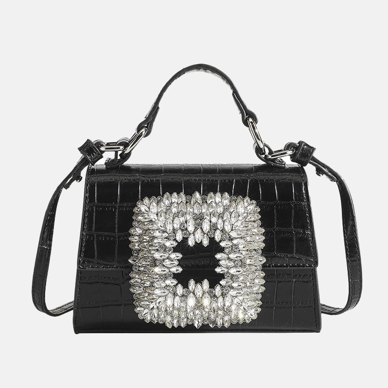 Women’s Mini Crocodile Embossed Rhinestone Crossbody Top Handle Bag image