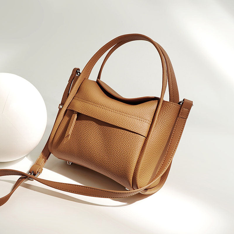 Women’s Mini Genuine Leather Crossbody Bucket Tote Bag In Minimalist image 2