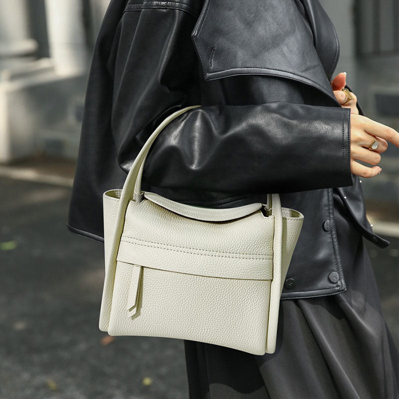 Women’s Mini Genuine Leather Crossbody Bucket Tote Bag In Minimalist image 6