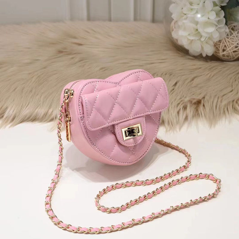 Women’s Mini Genuine Leather Heart-shaped Chain Quilted Crossbody Lock Bag image 2