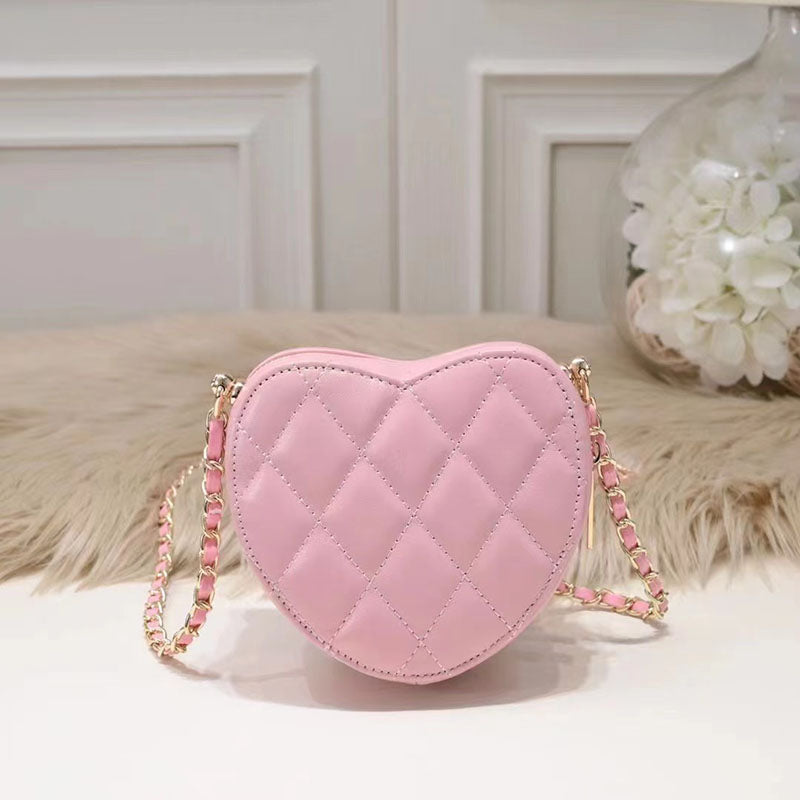 Women’s Mini Genuine Leather Heart-shaped Chain Quilted Crossbody Lock Bag image 3