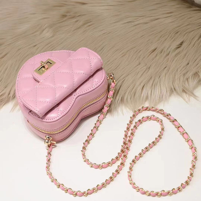 Women’s Mini Genuine Leather Heart-shaped Chain Quilted Crossbody Lock Bag image 4