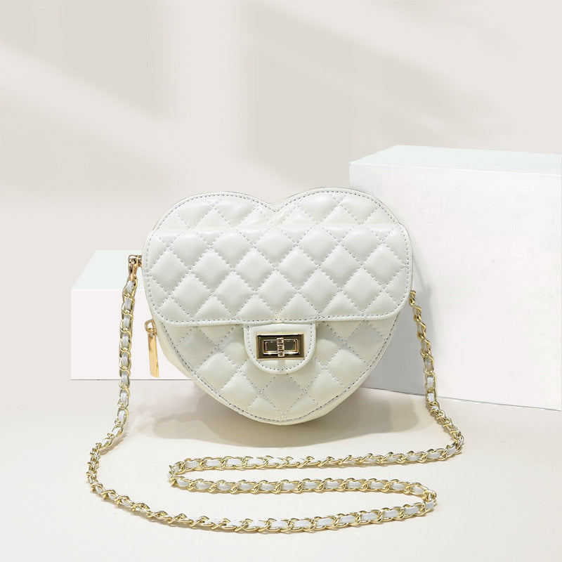 Women’s Mini Genuine Leather Heart-shaped Chain Quilted Crossbody Lock Bag image 6