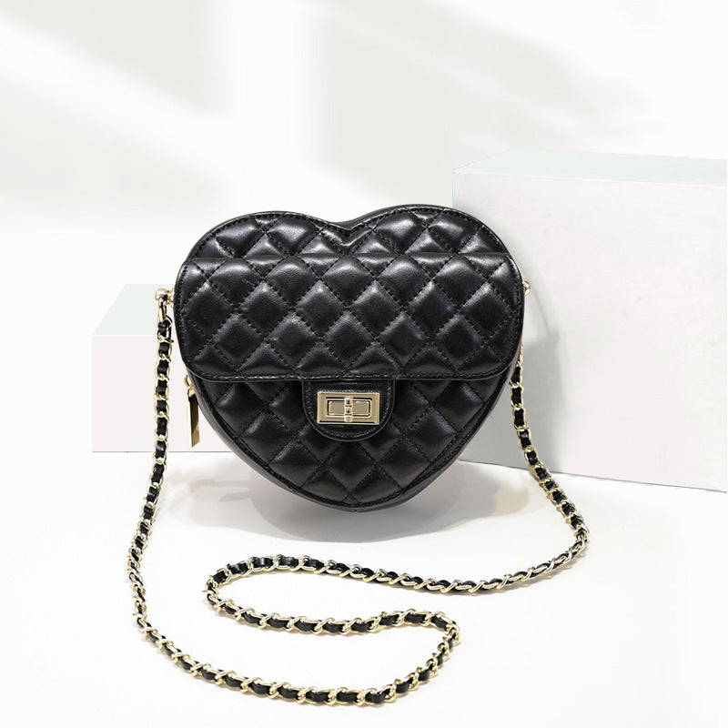 Women’s Mini Genuine Leather Heart-shaped Chain Quilted Crossbody Lock Bag image 7