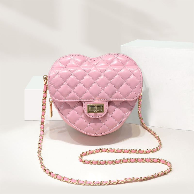 Women’s Mini Genuine Leather Heart-shaped Chain Quilted Crossbody Lock Bag image