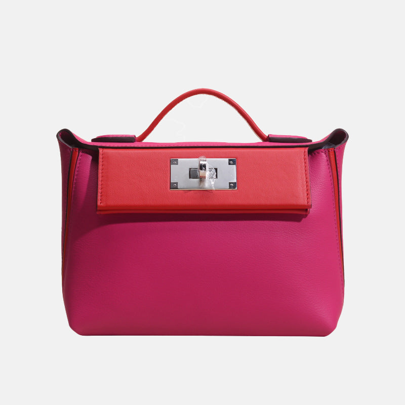 Women’s Mini Genuine Leather Lock Buckle Crossbody Top Handle Bag image 8