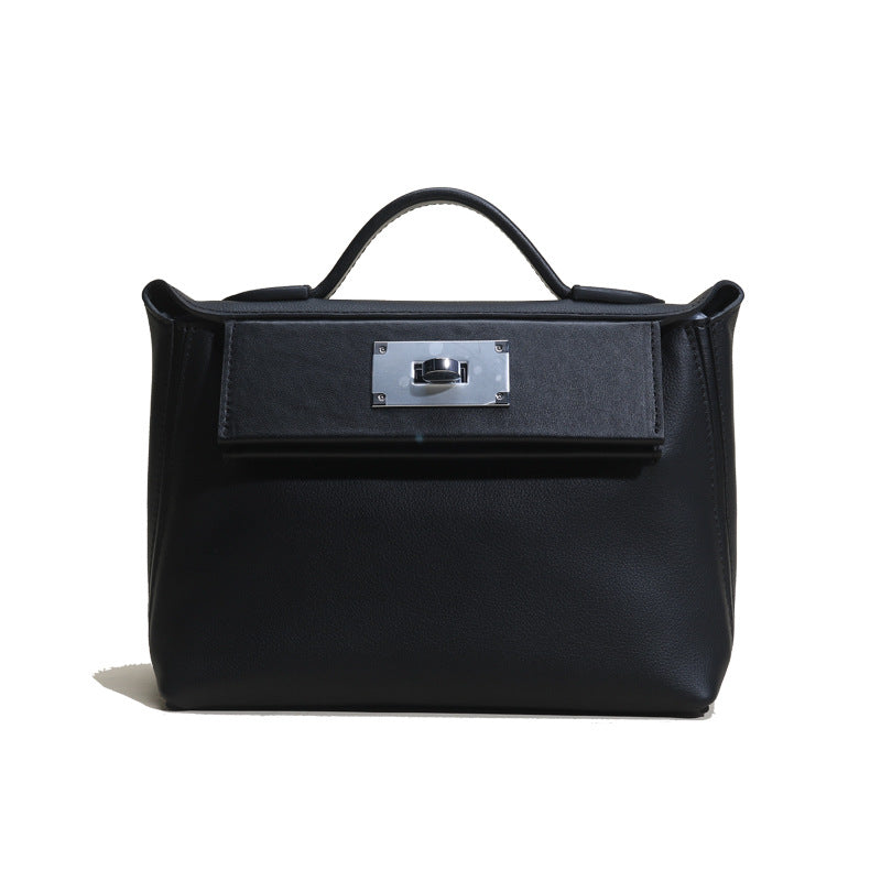 Women’s Mini Genuine Leather Lock Buckle Crossbody Top Handle Bag image