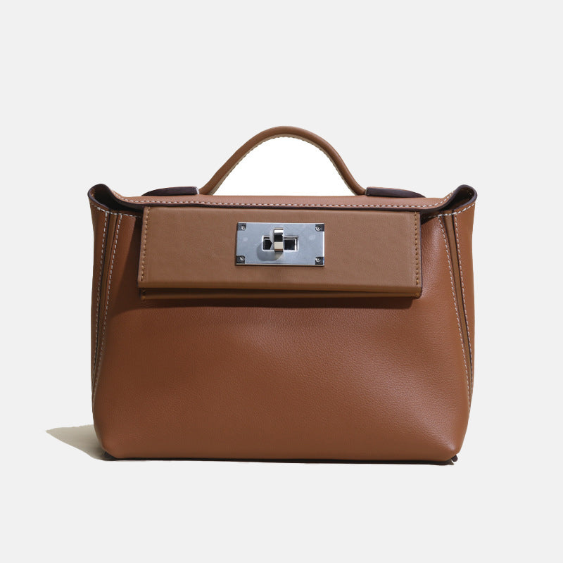 Women’s Mini Genuine Leather Lock Buckle Crossbody Top Handle Bag image 2
