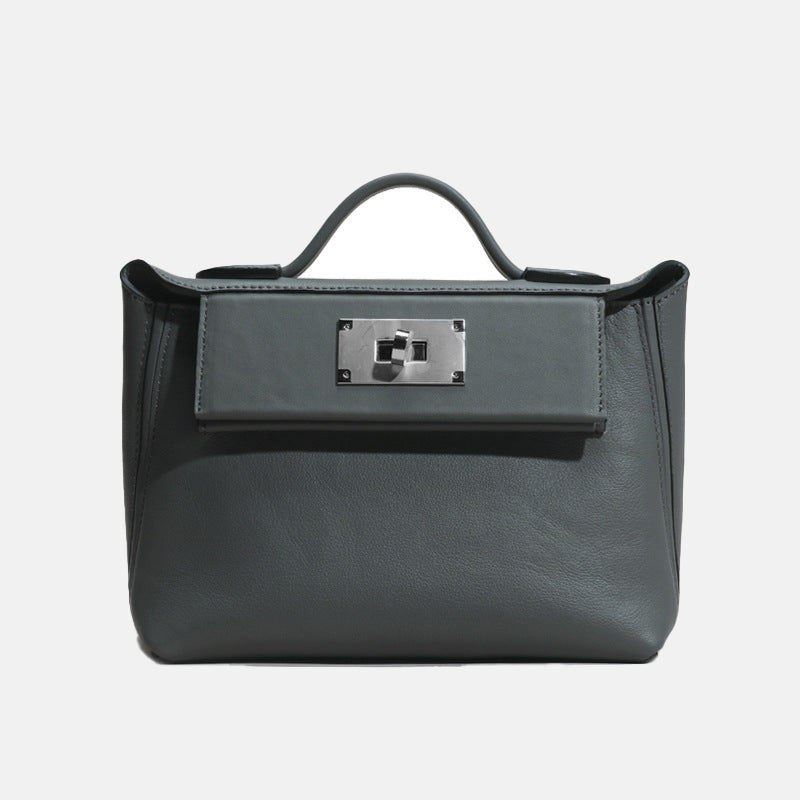 Women’s Mini Genuine Leather Lock Buckle Crossbody Top Handle Bag image 3