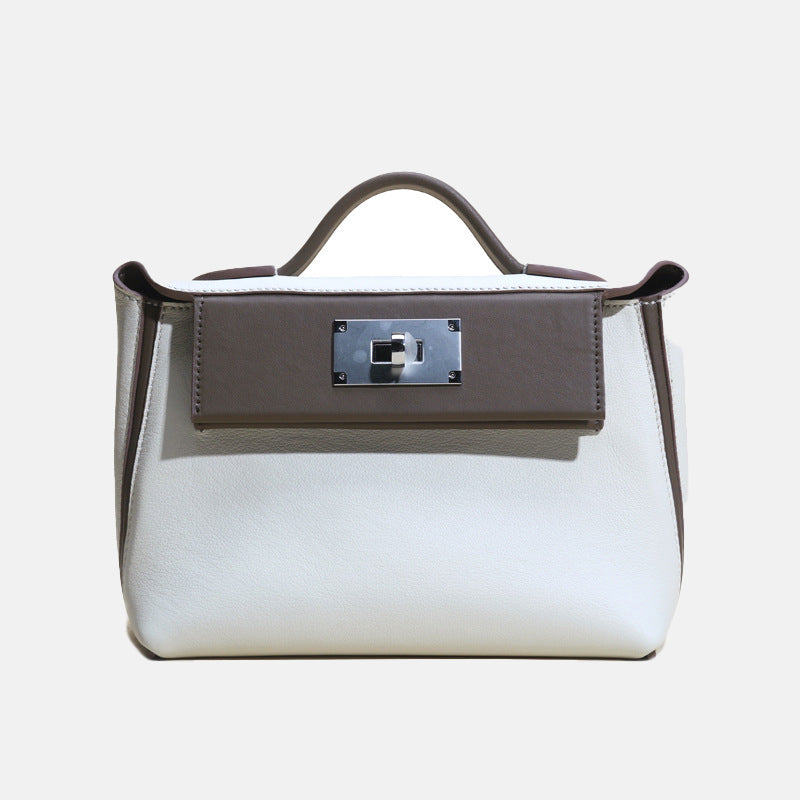 Women’s Mini Genuine Leather Lock Buckle Crossbody Top Handle Bag image 5
