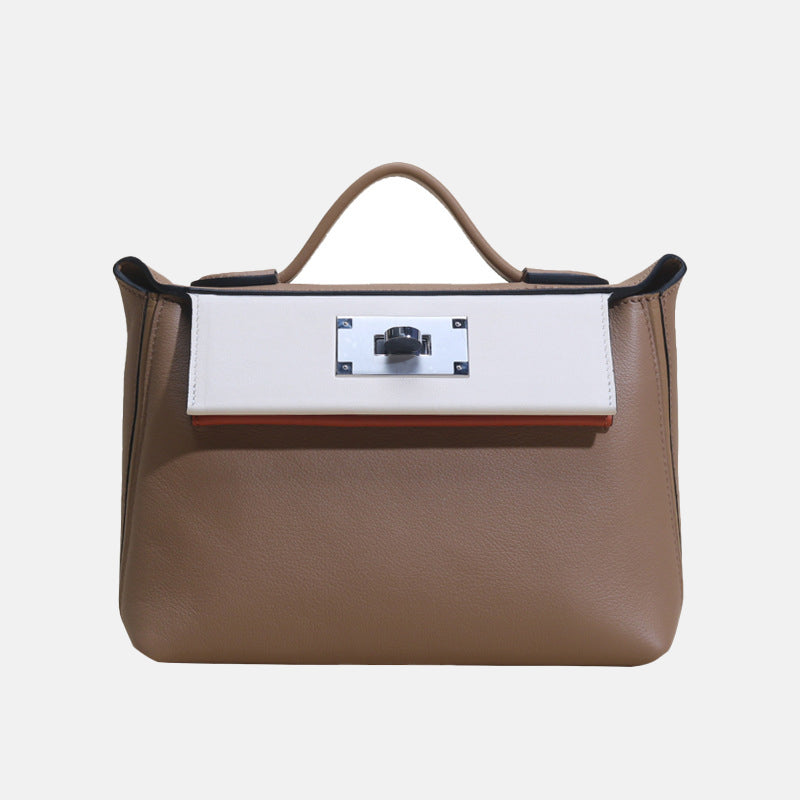 Women’s Mini Genuine Leather Lock Buckle Crossbody Top Handle Bag image 7