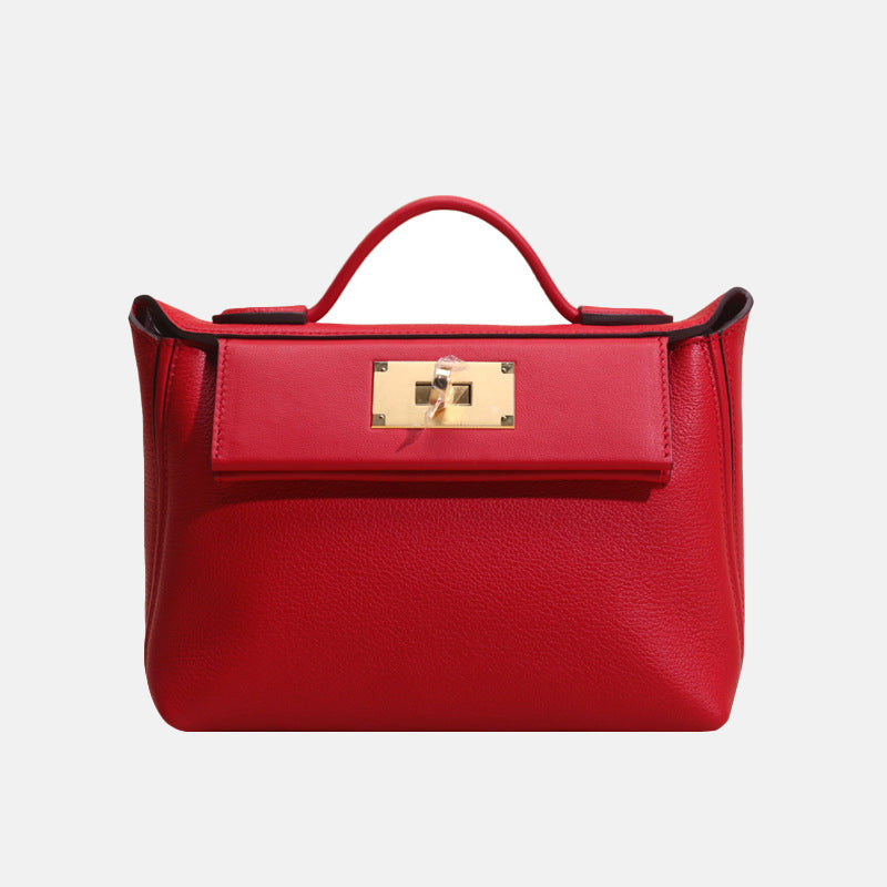 Women’s Mini Genuine Leather Lock Buckle Crossbody Top Handle Bag image 9