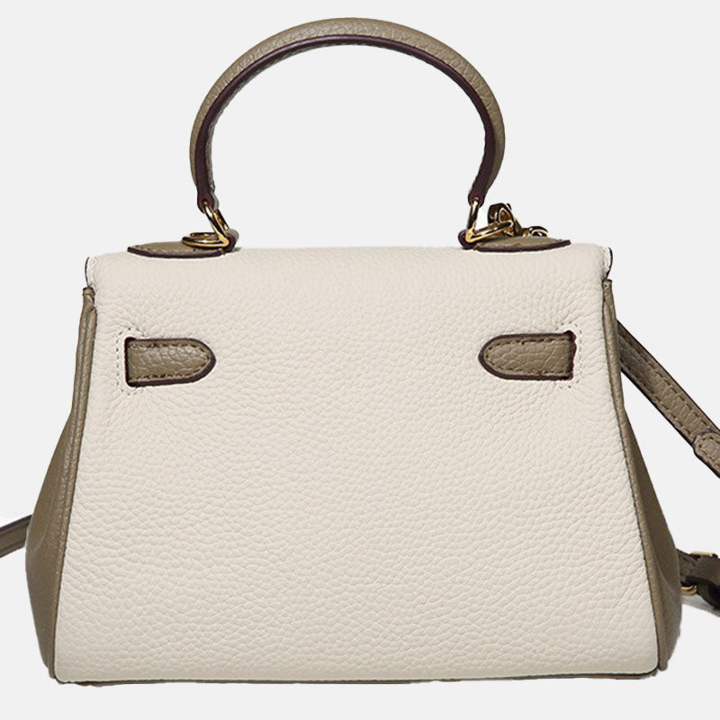 Women’s Mini Gray With White Leather Lock Closure Crossbody Top Handle Bag image 3