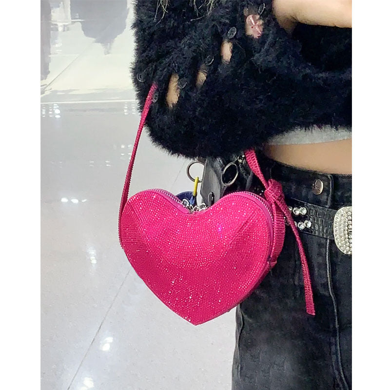 Women’s Mini Heart-shaped Rhinestone Shoulder Prom Bags image 2