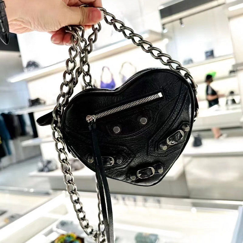 Women’s Mini Leather Studded Heart Shape Crossbody Chain Bag image 2