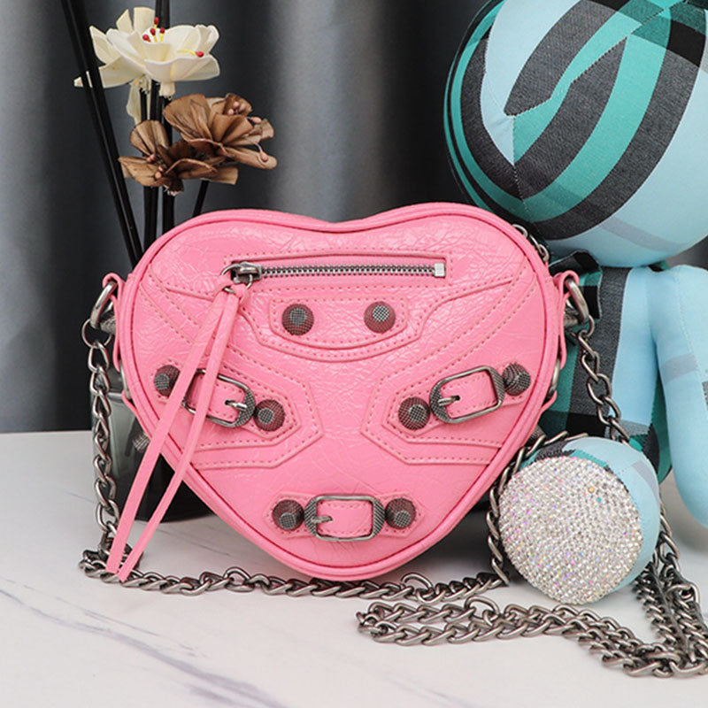 Women’s Mini Leather Studded Heart Shape Crossbody Chain Bag image 5