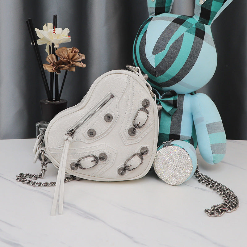 Women’s Mini Leather Studded Heart Shape Crossbody Chain Bag image 3