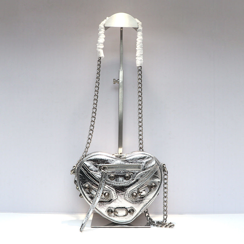 Women’s Mini Leather Studded Heart Shape Crossbody Chain Bag image 6
