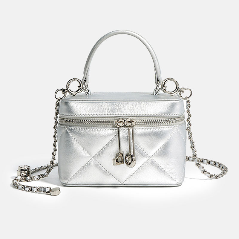 Women’s Mini Quilted Leather Minimalist Chain Box Handbag image
