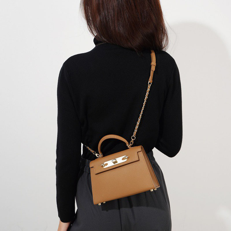 Women’s Mini Top-Grain Leather Chain Top Handle Bag In Gold Hardware image 5