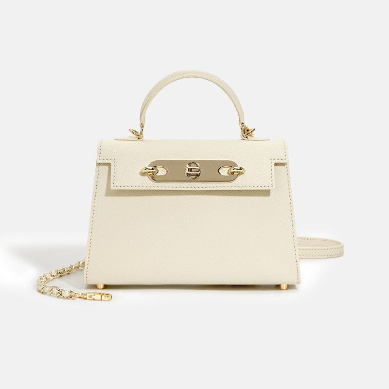 Women’s Mini Top-Grain Leather Chain Top Handle Bag In Gold Hardware image
