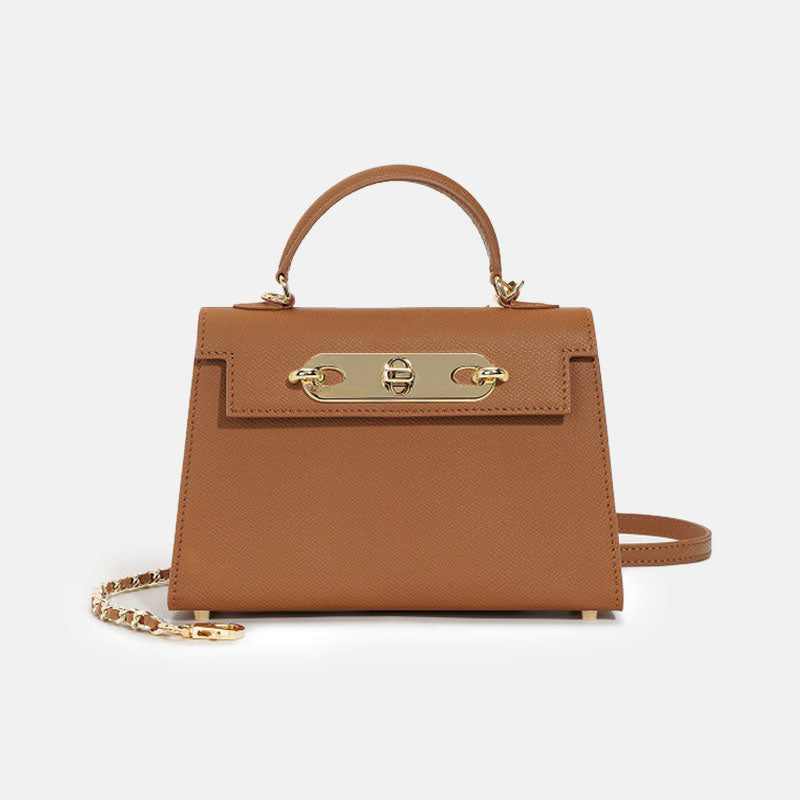 Women’s Mini Top-Grain Leather Chain Top Handle Bag In Gold Hardware image 3